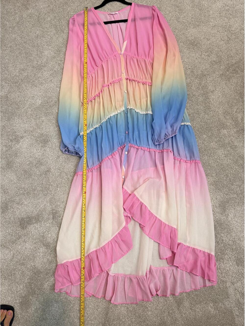 SOLD Women's Size XL Ombre Rainbow Tiered Ruffle Maxi Dress - Picture 14 of 15